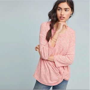 Anthropologie Pink Knotted Long Sleeve Top